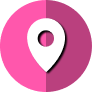 Pink location pin icon with shadow on a white background.