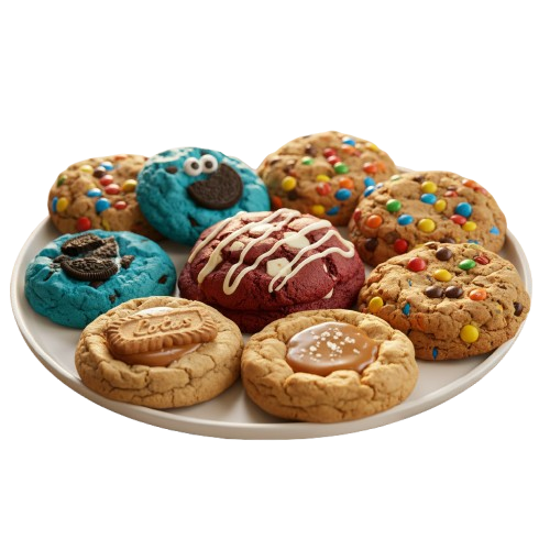 A plate of assorted colorful cookies and pastries.
