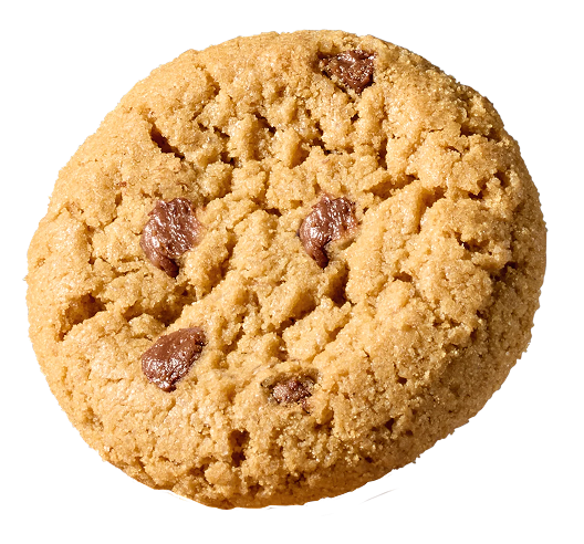 A single chocolate chip cookie with a golden-brown texture.