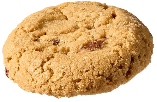 Close-up of a crumbly cookie with chocolate chips.